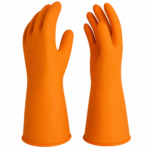 ถุงมือผลิตจากยางธรรมชาติ สีส้ม (ขายเป็นแพ๊ค 12 คู่)