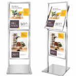 โปสเตอร์สแตนด์ สแตนเลส รุ่น 2 เฟรม หมุนได้ 360 องศา Frame Color: Silver